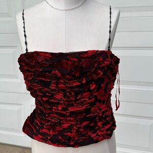 vintage Kay Unger red & black 90's whimsygoth velvet beaded top